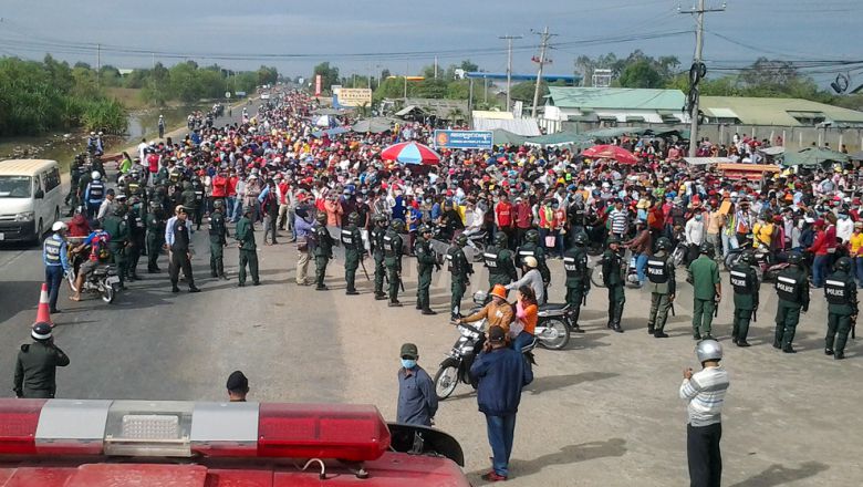 Striking garment workers protest in Bavet in December. AFP